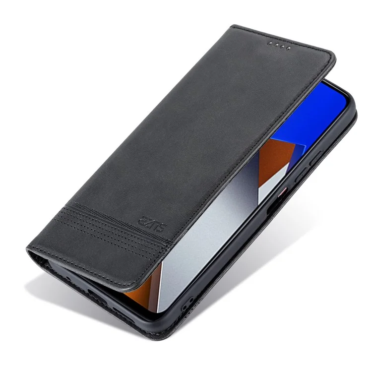 AZNS Para Xiaomi Poco M4 Pro 4G PU Couro de Couro Stand Stand Escondido de Adsorção Magnética Caixa de Carteira de Proteção Completa - Preto