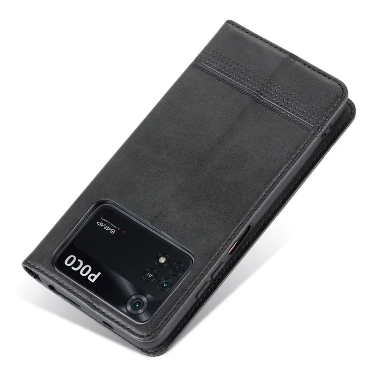 AZNS Para Xiaomi Poco M4 Pro 4G PU Couro de Couro Stand Stand Escondido de Adsorção Magnética Caixa de Carteira de Proteção Completa - Preto