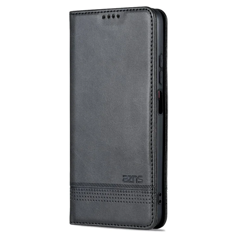AZNS Para Xiaomi Poco M4 Pro 4G PU Couro de Couro Stand Stand Escondido de Adsorção Magnética Caixa de Carteira de Proteção Completa - Preto