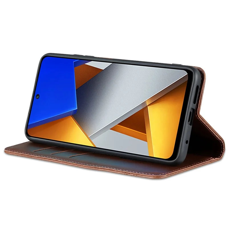 AZNS Pour Xiaomi Poco M4 Pro 4G PU Cuir Folio Cover Stand Hidden Magnetic Adsorption Full Protection Portefeuille Étui de Retournement - Café