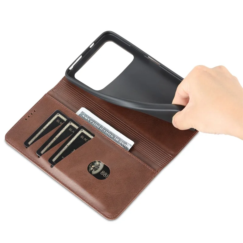 AZNS Pour Xiaomi Poco M4 Pro 4G PU Cuir Folio Cover Stand Hidden Magnetic Adsorption Full Protection Portefeuille Étui de Retournement - Café