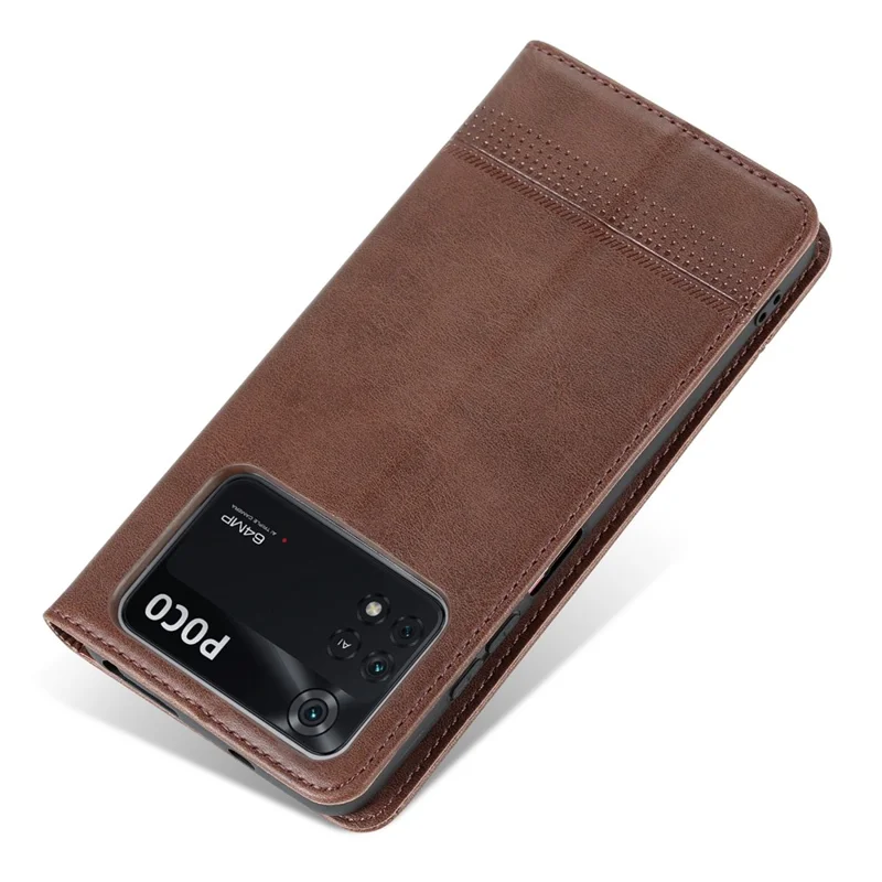 AZNS Pour Xiaomi Poco M4 Pro 4G PU Cuir Folio Cover Stand Hidden Magnetic Adsorption Full Protection Portefeuille Étui de Retournement - Café