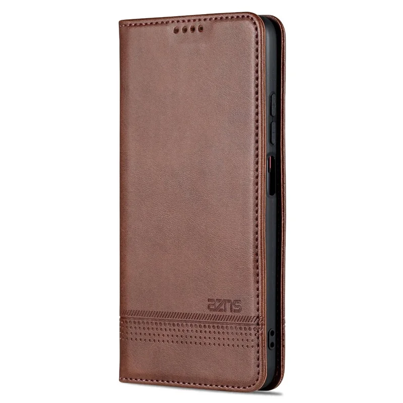 AZNS Pour Xiaomi Poco M4 Pro 4G PU Cuir Folio Cover Stand Hidden Magnetic Adsorption Full Protection Portefeuille Étui de Retournement - Café