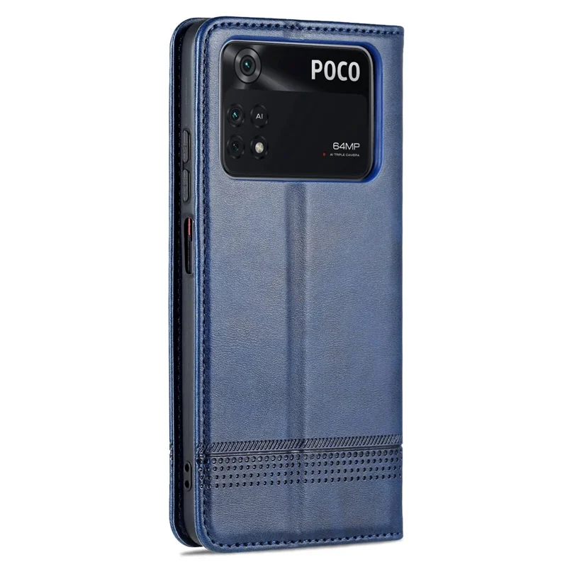 AZNS Para Xiaomi Poco M4 Pro 4G PU Couro de Couro Stand Stand Escondido de Adsorção Magnética Caixa de Carteira de Proteção Completa - Azul