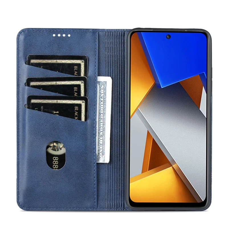 AZNS Para Xiaomi Poco M4 Pro 4G PU Couro de Couro Stand Stand Escondido de Adsorção Magnética Caixa de Carteira de Proteção Completa - Azul