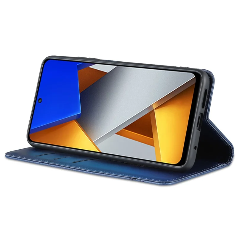 AZNS Para Xiaomi Poco M4 Pro 4G PU Couro de Couro Stand Stand Escondido de Adsorção Magnética Caixa de Carteira de Proteção Completa - Azul
