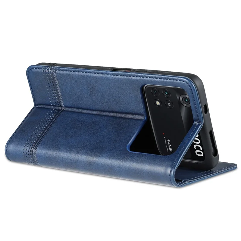 AZNS Para Xiaomi Poco M4 Pro 4G PU Couro de Couro Stand Stand Escondido de Adsorção Magnética Caixa de Carteira de Proteção Completa - Azul