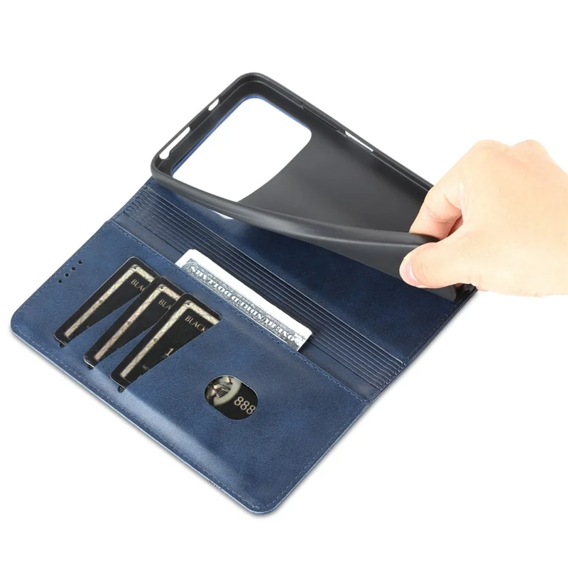 AZNS Para Xiaomi Poco M4 Pro 4G PU Couro de Couro Stand Stand Escondido de Adsorção Magnética Caixa de Carteira de Proteção Completa - Azul