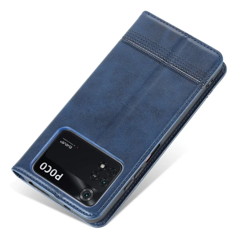 AZNS Para Xiaomi Poco M4 Pro 4G PU Couro de Couro Stand Stand Escondido de Adsorção Magnética Caixa de Carteira de Proteção Completa - Azul