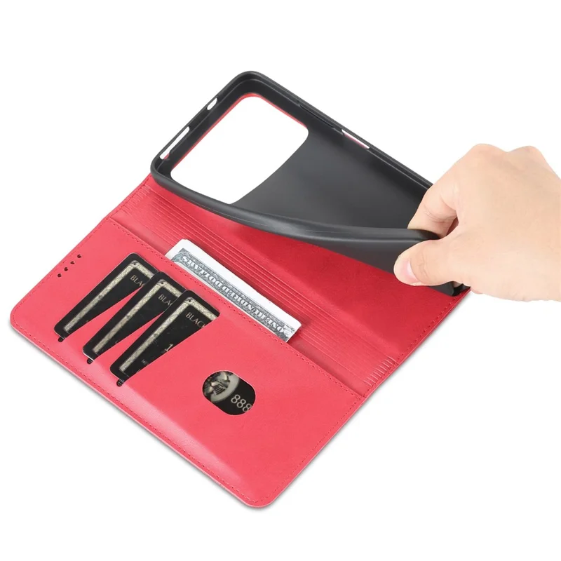 AZNS Pour Xiaomi Poco M4 Pro 4G PU Cuir Folio Cover Stand Hidden Magnetic Adsorption Full Protection Portefeuille Étui de Retournement - Rouge