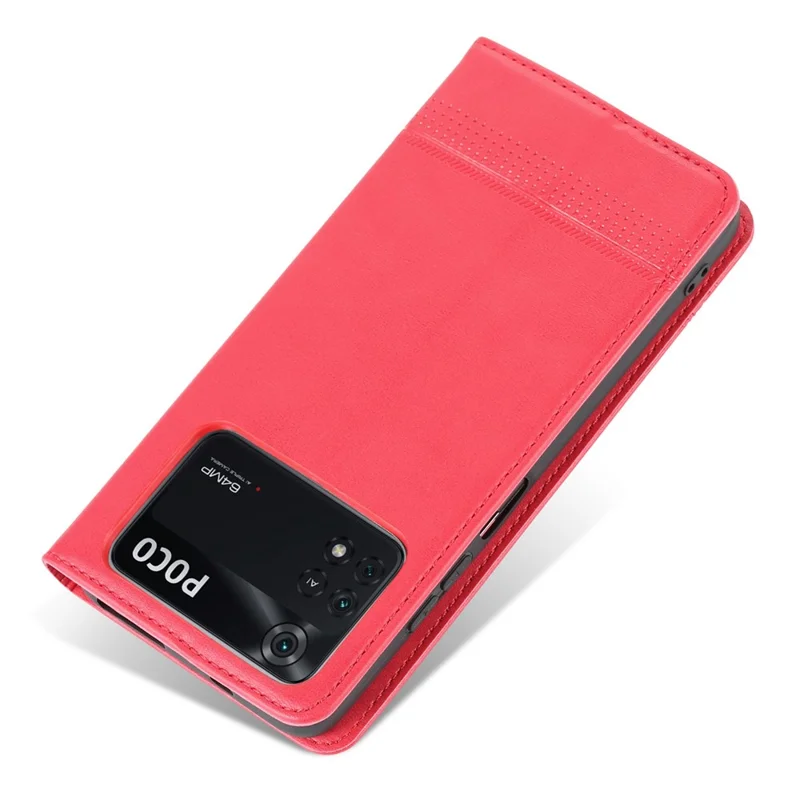 AZNS Pour Xiaomi Poco M4 Pro 4G PU Cuir Folio Cover Stand Hidden Magnetic Adsorption Full Protection Portefeuille Étui de Retournement - Rouge
