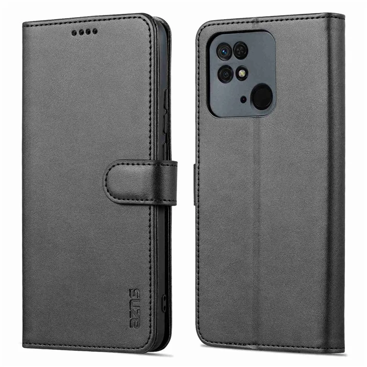 Azns Para Xiaomi Redmi 10C PU Caparo TPU TPU Slanet Stant Stant Stand Folio - Preto