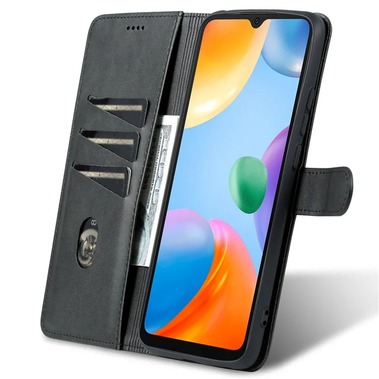 Azns Para Xiaomi Redmi 10C PU Caparo TPU TPU Slanet Stant Stant Stand Folio - Preto