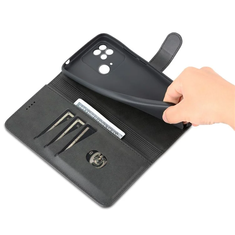 Azns Para Xiaomi Redmi 10C PU Caparo TPU TPU Slanet Stant Stant Stand Folio - Preto