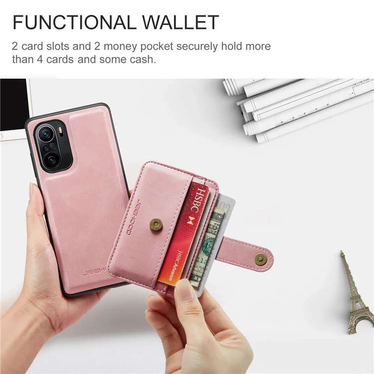 Jeehood For Xiaomi Redmi K40/K40 Pro/Mi 11i/Poco F3 Anti-arranhão Caixa Caixa de Choque à Prova de Choque Tampa do Telefone RFID Protetor de Suporte Suporte - Rosa