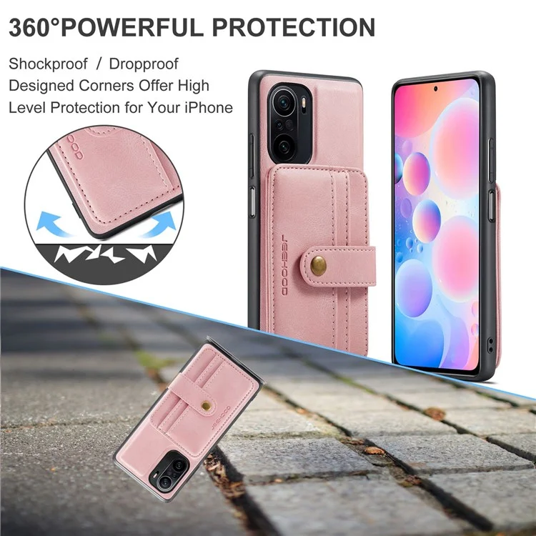 Jeehood For Xiaomi Redmi K40/K40 Pro/Mi 11i/Poco F3 Anti-arranhão Caixa Caixa de Choque à Prova de Choque Tampa do Telefone RFID Protetor de Suporte Suporte - Rosa