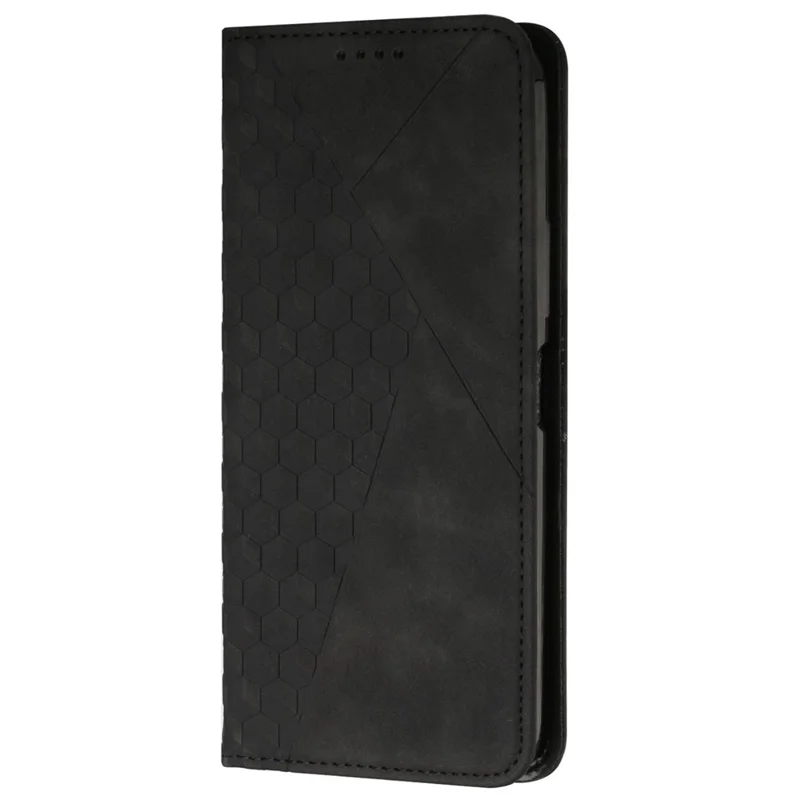 Phone Case for Xiaomi Redmi 10A/Poco C31/Redmi 9C/9C NFC, Magnetic Auto-absorbed PU Leather Rhombus Pattern Imprinted Protector with Stand and Wallet - Black