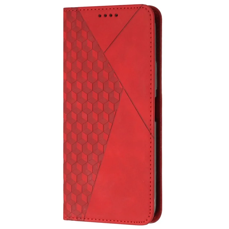 Étui du Téléphone Pour Xiaomi Redmi 10a / Poco C31 / Redmi 9c / 9c NFC, Modèle Magnétique Auto-auto-absorbed PU Cuir Rhombus Protecteur Imprimé Avec Support et Portefeuille - Rouge