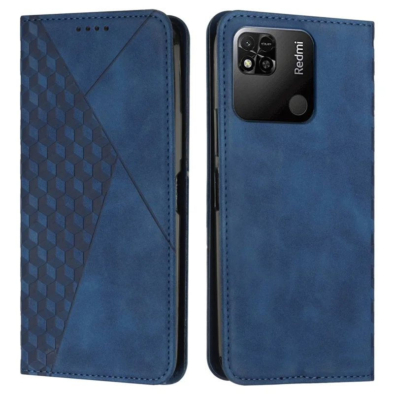 Étui du Téléphone Pour Xiaomi Redmi 10a / Poco C31 / Redmi 9c / 9c NFC, Modèle Magnétique Auto-auto-absorbed PU Cuir Rhombus Protecteur Imprimé Avec Support et Portefeuille - Saphir