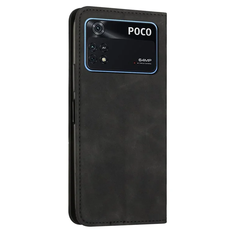 Per Xiaomi Poco M4 Pro 4G Anti-scratch PU Leather + TPU Shell Rhombus Pattern Exprinted State Wallet Style Assorbimento Magnetico Custodia - Nero