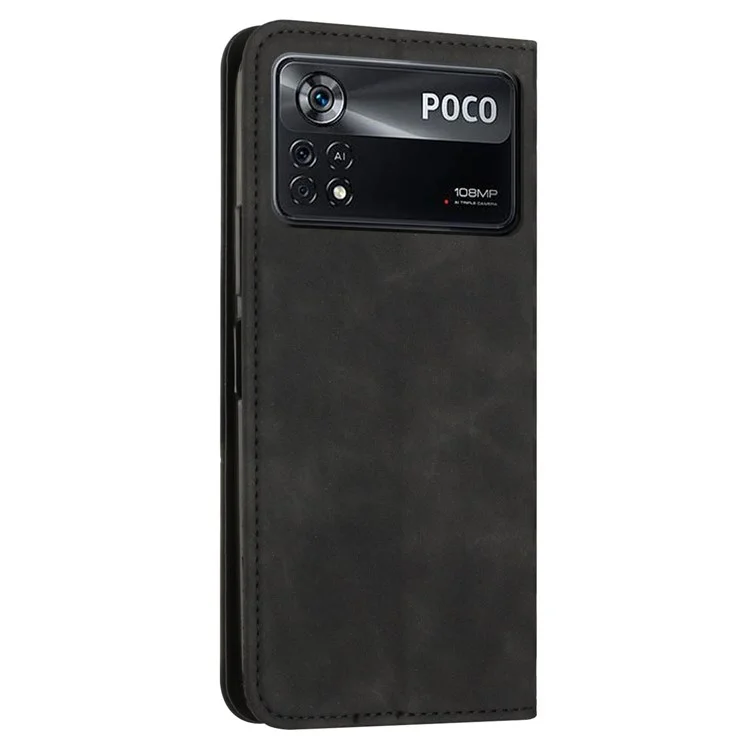 Per Xiaomi Poco X4 Pro 5G PU in Pelle Rombo in Pelle Rombo Impronta Protettore Portafoglio in Stile Antide-fallo Guscio di Assorbimento Magnetico - Nero
