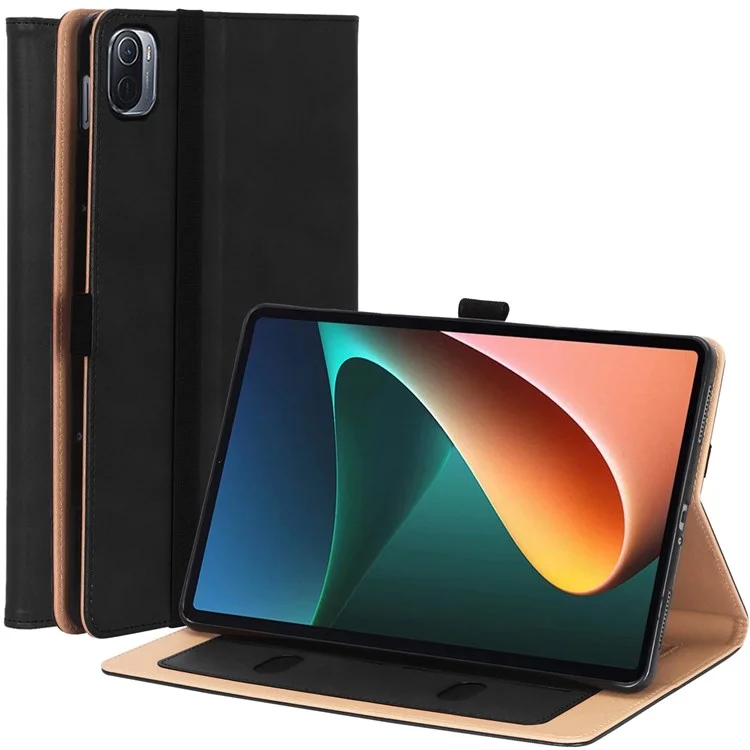 Para Xiaomi Pad 5/Pad 5 Pro Estilo de Negócios Capa de Couro de PU para Tablet Desenho de Alça de Mão Capa Protetora com Slots para Cartões e Suporte - Preto