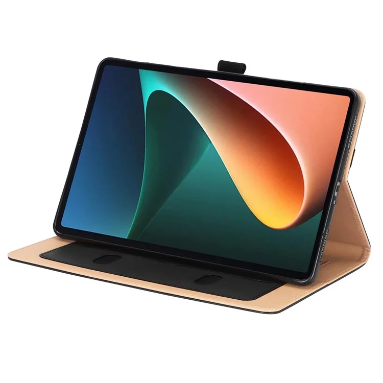 Para Xiaomi Pad 5/Pad 5 Pro Estilo de Negócios Capa de Couro de PU para Tablet Desenho de Alça de Mão Capa Protetora com Slots para Cartões e Suporte - Preto