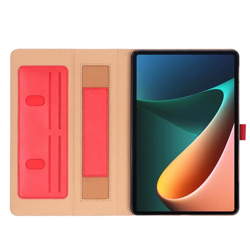 For Xiaomi Pad 5/Pad 5 Pro Business Style PU Leather Tablet Case Hand Strap Design Protective Cover with Card Slots Stand - Red