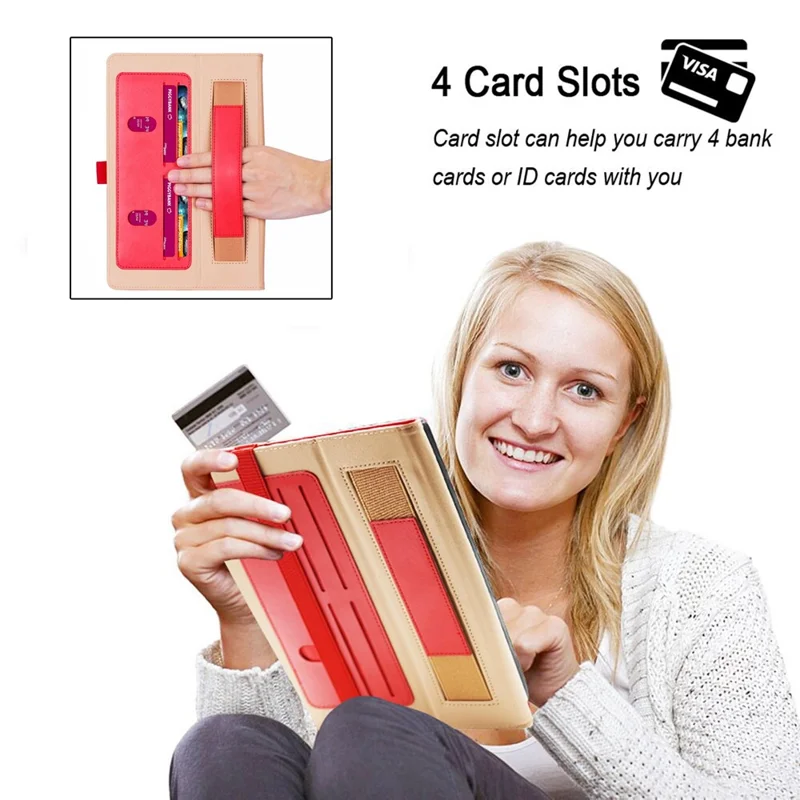 For Xiaomi Pad 5/Pad 5 Pro Business Style PU Leather Tablet Case Hand Strap Design Protective Cover with Card Slots Stand - Red