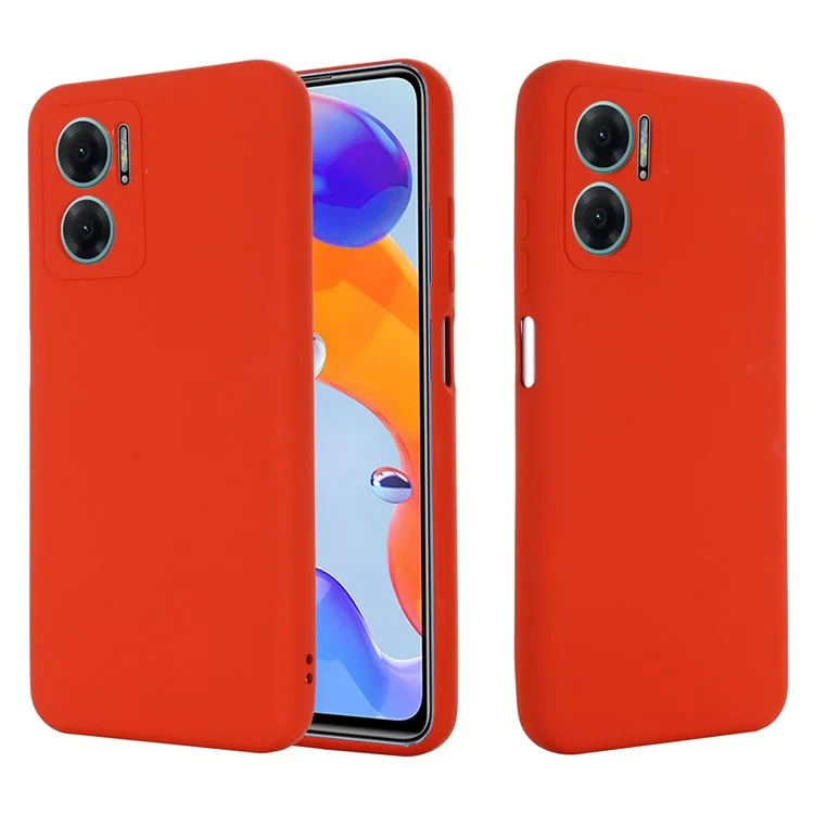 For Xiaomi Redmi 10 5G / Redmi 10 Prime+ 5G / Redmi Note 11E 5G Liquid Silicone Case Soft Microfiber Lining Anti-dirt Protective Shell with Strap - Red