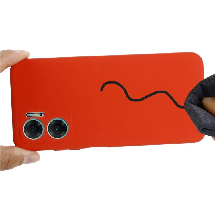 For Xiaomi Redmi 10 5G / Redmi 10 Prime+ 5G / Redmi Note 11E 5G Liquid Silicone Case Soft Microfiber Lining Anti-dirt Protective Shell with Strap - Red