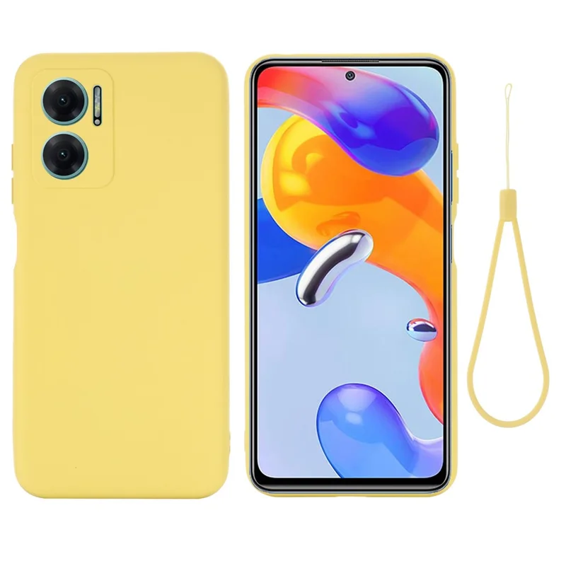 For Xiaomi Redmi 10 5G / Redmi 10 Prime+ 5G / Redmi Note 11E 5G Liquid Silicone Case Soft Microfiber Lining Anti-dirt Protective Shell with Strap - Yellow