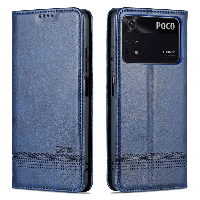 AZNS For Xiaomi Poco X4 Pro 5G PU Leather Magnetic Auto Closure Phone Case Full Protection Wallet Stand Flip Cover - Blue