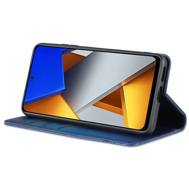 AZNS For Xiaomi Poco X4 Pro 5G PU Leather Magnetic Auto Closure Phone Case Full Protection Wallet Stand Flip Cover - Blue