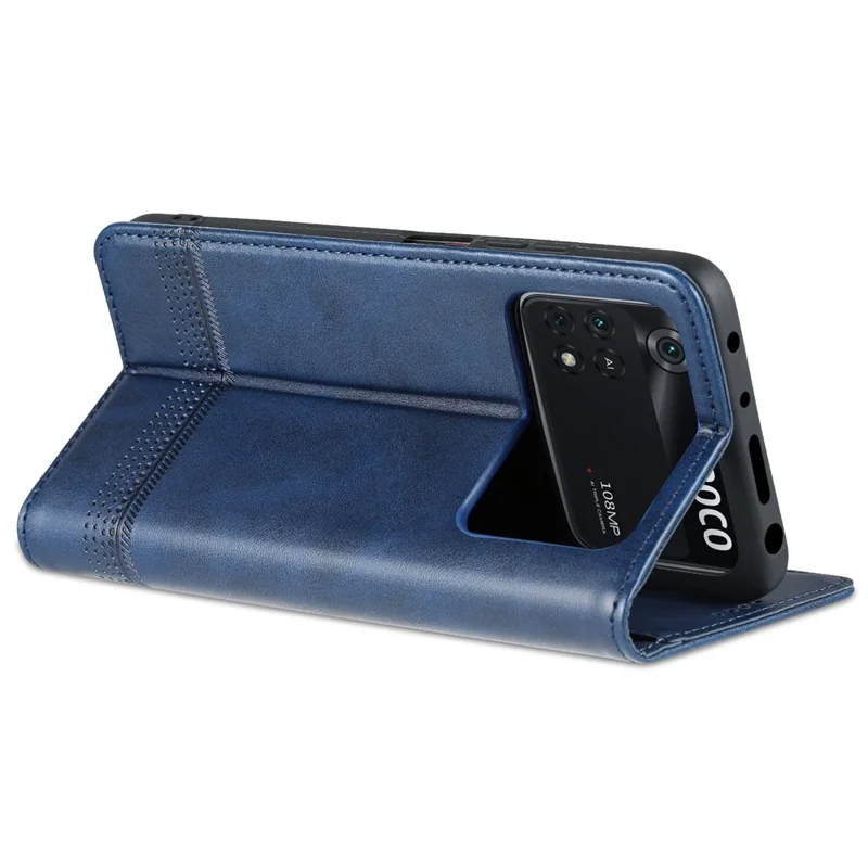 AZNS For Xiaomi Poco X4 Pro 5G PU Leather Magnetic Auto Closure Phone Case Full Protection Wallet Stand Flip Cover - Blue