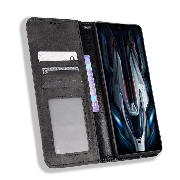 Pour Xiaomi Poco F4 GT/Redmi K50 Gaming Mosaic Imprinted Auto Closing Magnetic Phone Case Retro Texture Shockproof PU Leather Wallet Stand Cover - Noir