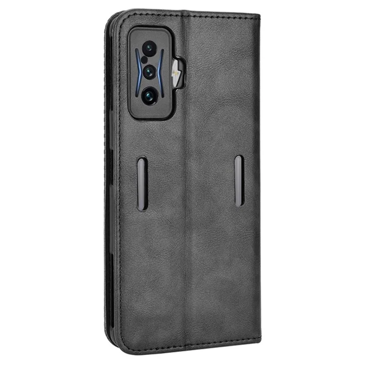 For Xiaomi Poco F4 GT/Redmi K50 Gaming Mosaic Imprinted Auto Closing Magnetic Phone Case Retro Texture Shockproof PU Leather Wallet Stand Cover - Black