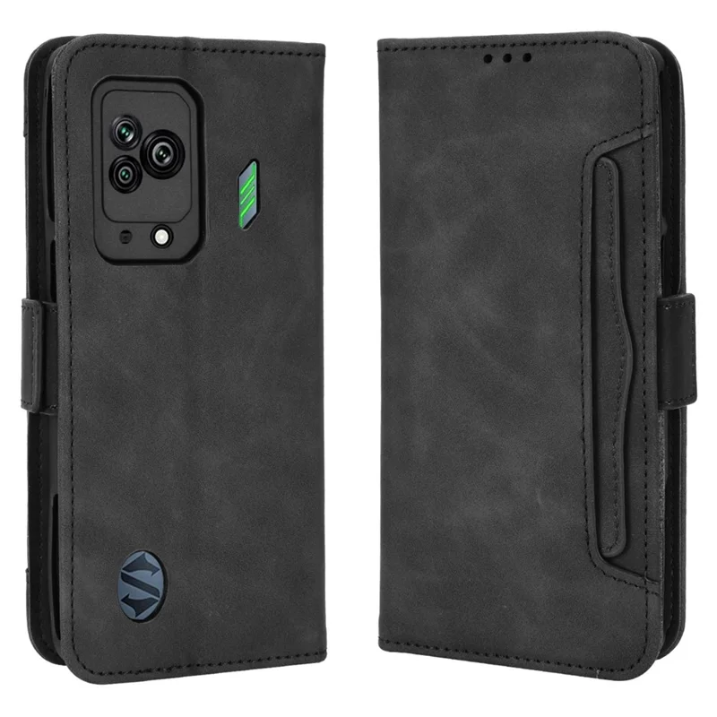 For Xiaomi Black Shark 5 Multiple Card Slots Phone Cover Anti-scratch PU Leather Wallet Stand Case - Black