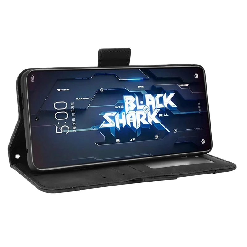 For Xiaomi Black Shark 5 Multiple Card Slots Phone Cover Anti-scratch PU Leather Wallet Stand Case - Black