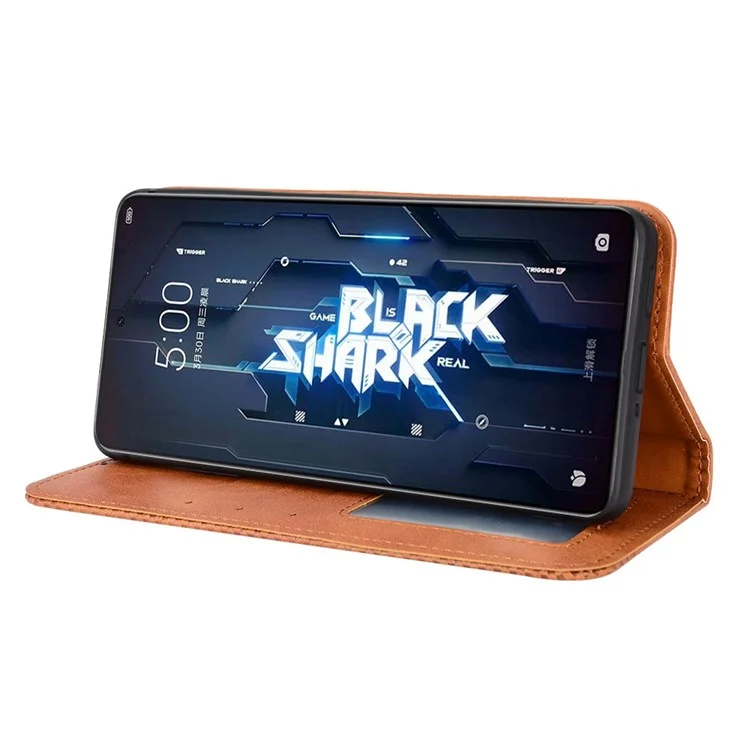 Für Xiaomi Black Shark 5 Pro Mosaic Eingeprägter Vollschutz Auto Schließung Magnetischer Telefonhülle Retro Textur PU Leder Brieftasche Abdeckung - Braun