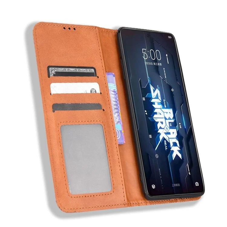 Für Xiaomi Black Shark 5 Pro Mosaic Eingeprägter Vollschutz Auto Schließung Magnetischer Telefonhülle Retro Textur PU Leder Brieftasche Abdeckung - Braun