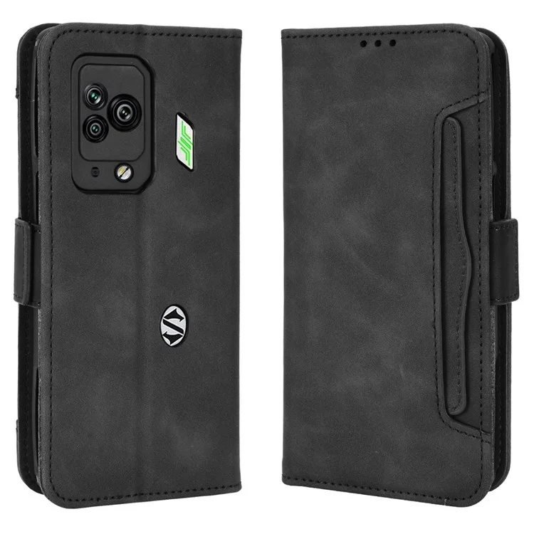 Für Xiaomi Black Shark 5 Pro Mehrere Kartensteckplätze Fallen Resistente Telefonabdeckung PU Leder Brieftasche Hülle - Schwarz