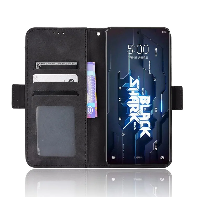 Für Xiaomi Black Shark 5 Pro Mehrere Kartensteckplätze Fallen Resistente Telefonabdeckung PU Leder Brieftasche Hülle - Schwarz