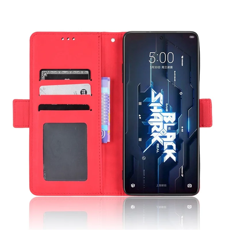 Til Xiaomi Black Shark 5 Pro med flere kortpladser, faldsikker telefonbeskyttelse i PU-læder med wallet og standfunktion - Rød