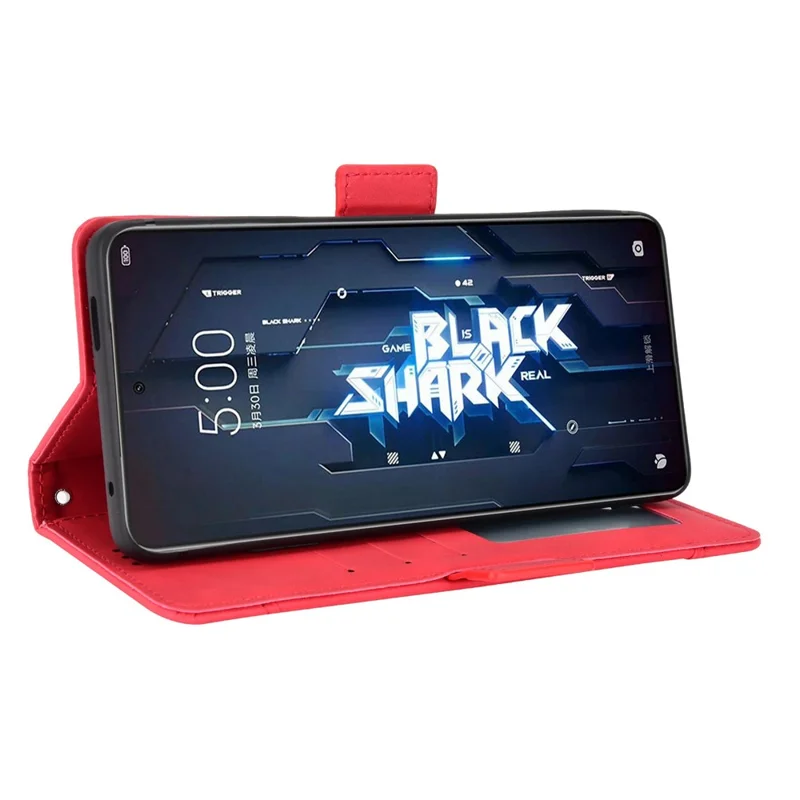 Til Xiaomi Black Shark 5 Pro med flere kortpladser, faldsikker telefonbeskyttelse i PU-læder med wallet og standfunktion - Rød