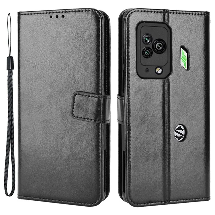 Für Xiaomi Black Shark 5 Pro Crazy Horse Texture Phone Hülle, PU Leder Gut Geschütztes Stand Wallet Flip Cover - Schwarz