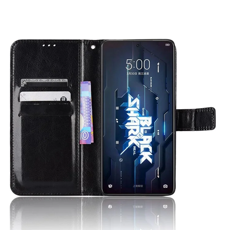 Für Xiaomi Black Shark 5 Pro Crazy Horse Texture Phone Hülle, PU Leder Gut Geschütztes Stand Wallet Flip Cover - Schwarz