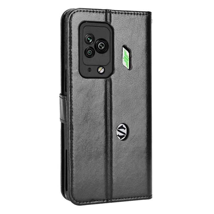 Für Xiaomi Black Shark 5 Pro Crazy Horse Texture Phone Hülle, PU Leder Gut Geschütztes Stand Wallet Flip Cover - Schwarz