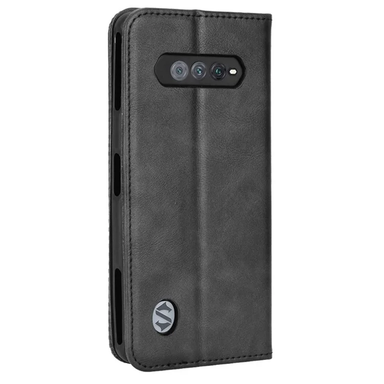 For Xiaomi Black Shark 5 RS Mosaic Imprinted Auto Closing Magnetic Fully Wrapped Phone Case Retro Texture PU Leather Wallet Stand Cover - Black