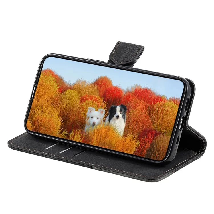 TTUDRCH 004 Splicing Leather Case for Xiaomi 12 5G/12X 5G/12S 5G, Full Coverage RFID Blocking Stand Wallet Phone Shell with Strap - Black
